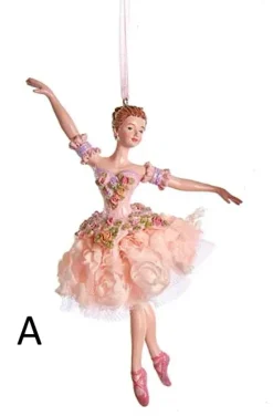 Kurt S Adler Blush Pink Ballerina Ornaments, 2 Assorted, E0534, Kurt Adler^ Resin