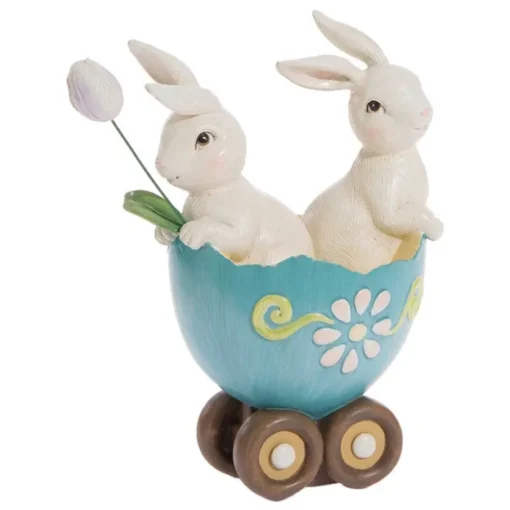 Raz Bunnies In Egg Cart^ Resin