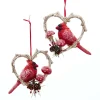 Kurt S Adler Cardinal Birds In Heart Frame Ornaments Set/2, D3892, Kurt Adler^ Resin