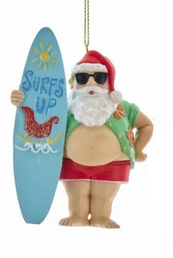 Best Chubby Santa With Surfboard/Reindeer Ornament, E0491, Kurt Adler Novelty