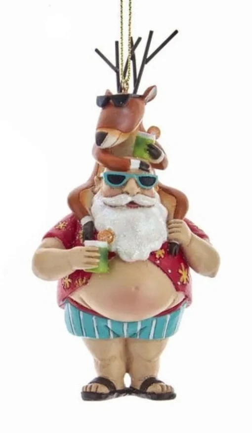 Best Chubby Santa With Surfboard/Reindeer Ornament, E0491, Kurt Adler Novelty