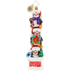 Christopher Radko Cr, A Stack Of Penguins, 1020093, ^ Blown Glass