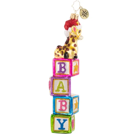 Christopher Radko Cr, Block-Balancing Baby Giraffe, 1020753, ^ Blown Glass