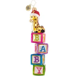 Christopher Radko Cr, Block-Balancing Baby Giraffe, 1020753, ^ Blown Glass