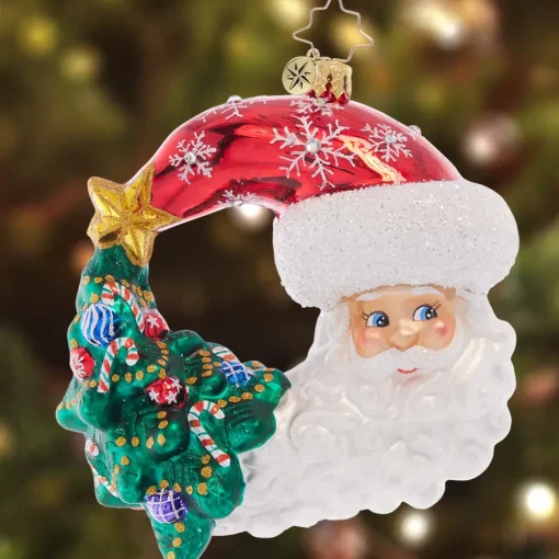 Christopher Radko Cr, Christmas With A Grin Santa, Moon, 1021544, Radko^ Blown Glass