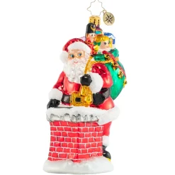 Christopher Radko Cr, Down The Chimney He Goes!, 1020619, ^ Blown Glass