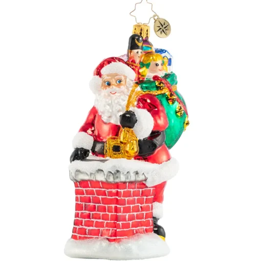 Christopher Radko Cr, Down The Chimney He Goes!, 1020619, ^ Blown Glass
