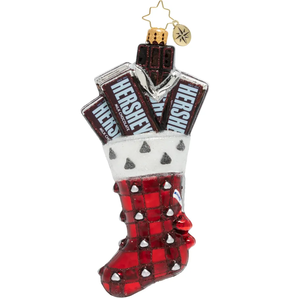 Christopher Radko Cr, Hershey's Kisses Stocking, 1020075, ^ Blown Glass