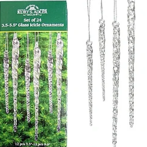 Kurt S Adler Glass Icicle Ornaments Clear Twist Set Of 24, W3730^ Glass
