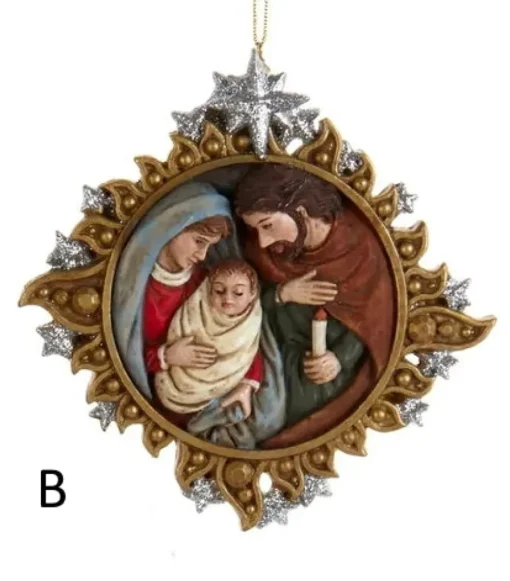 Best Sale Gold And Silver Nativity Family Ornaments, 2 Assorted, E0678, Kurt Adler Resin Nativity