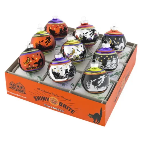 Christopher Radko Halloween 9 Piece Signature Flocked Ombre, Shiny Brites^ Halloween General