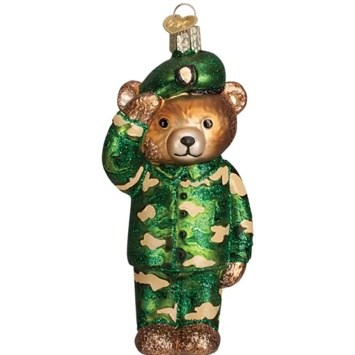 Old World Christmas Owc Army Bear Ornament, 12402^ Glass