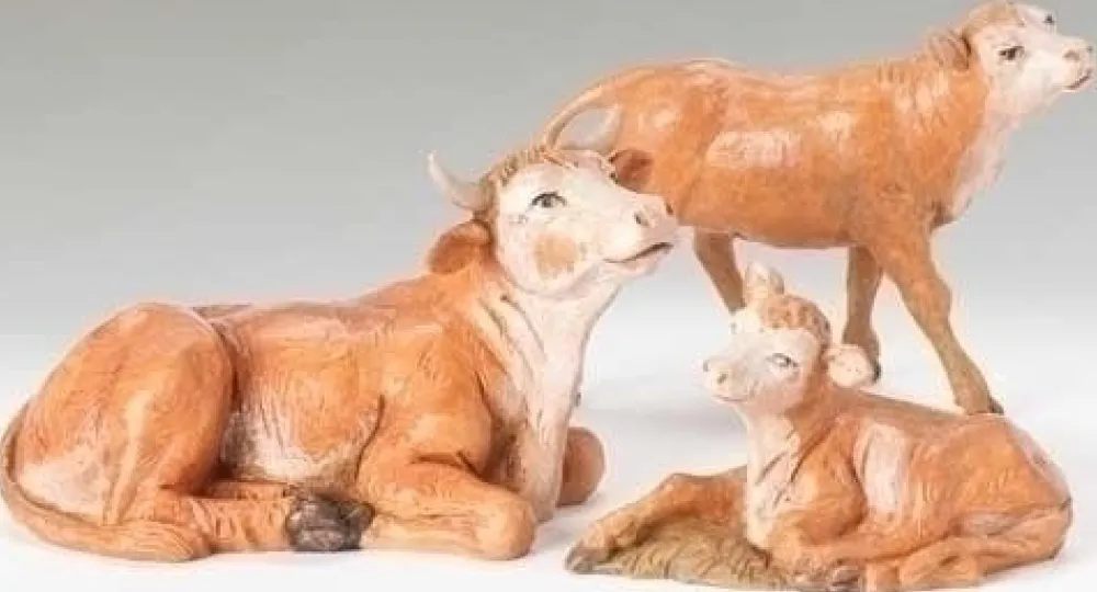 Flash Sale Ox Family Set/3 5", , 51534 Resin Nativity
