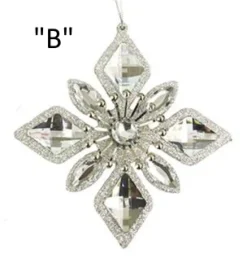 Kurt S Adler Silver Jewel Snowflake Ornaments, 2 Assorted, D2772^ Acrylic