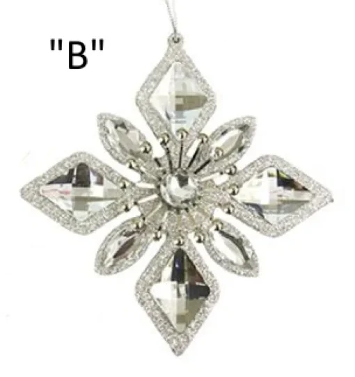 Kurt S Adler Silver Jewel Snowflake Ornaments, 2 Assorted, D2772^ Acrylic