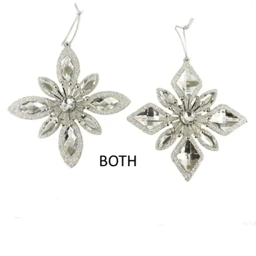 Kurt S Adler Silver Jewel Snowflake Ornaments, 2 Assorted, D2772^ Acrylic