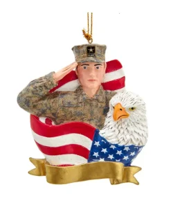 Kurt S Adler U.S. Army®, Soldier, Flag, Eagle Ornament For Personalization, Am2201, Kurt Adler^ Resin
